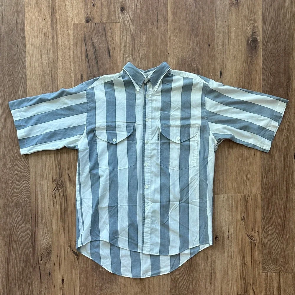 Vintage Levi's Silver Label Mens Striped‎ Short Sleeve Button Down Shirt Gray